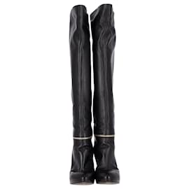 Sergio Rossi-Sergio Rossi Zipper Detail Knee-High Boots in Black Leather-Black