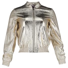 Gucci-Gucci Love Parade Embroidered Metallic Bomber Jacket in Gold Lambskin Leather-Golden,Metallic