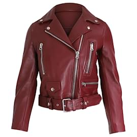 Acne-Acne Studios Biker Jacket in Red Leather-Red,Dark red