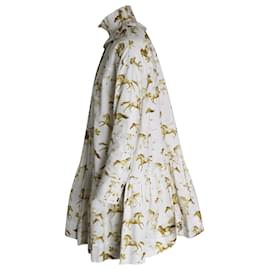 Ganni-Ganni Ruffle-Neck Horse-Print Dress in White Organic-Cotton-White