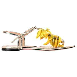 Charlotte Olympia-Charlotte Olympia Banana Charm T-strap Sandals in Gold Leather-Golden