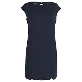 Versace-Versace Metal Detail Shift Dress in Navy Blue Polyester-Blue,Navy blue