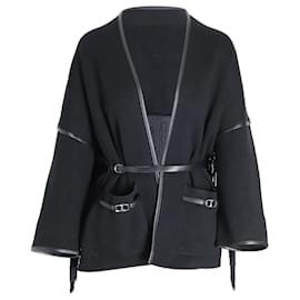 Maje-Maje Mathieu Leather-Trimmed Fringe Jacket in Black Polyamide -Black