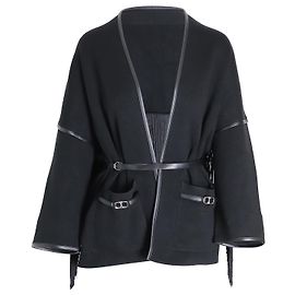 Veste à franges et finitions en cuir Maje Mathieu en polyamide noir Noir