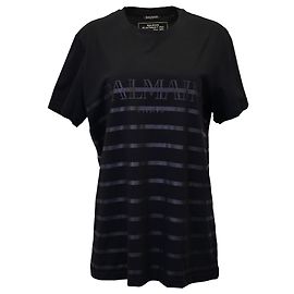 Camiseta Balmain a rayas con logo en algodón negro Negro