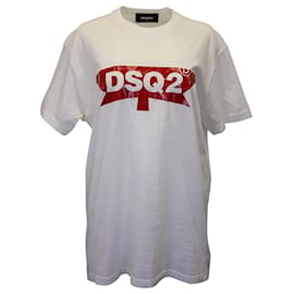 Dsquared2-Dsquared2 Logo T-Shirt in White Cotton-White