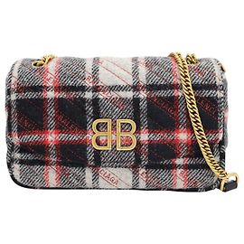Borsa a tracolla Balenciaga BB Round S in tweed nero bianco rosso Altro