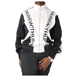 Maje White with love two-tone track jacket - size UK 12 White