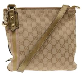Gucci-GUCCI GG Canvas Sherry Line Shoulder Bag Beige Gold pink 144388 Auth ki3251-Pink,Beige,Golden