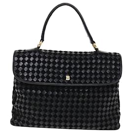 Bally-BALLY Hand Bag Leather Suede Black Auth ep1261-Black