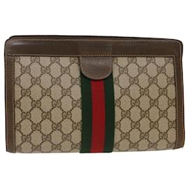 Gucci-GUCCI GG Canvas Web Sherry Line Clutch Bag Beige Red Green 89.01.002 Auth bs7231-Red,Beige,Green