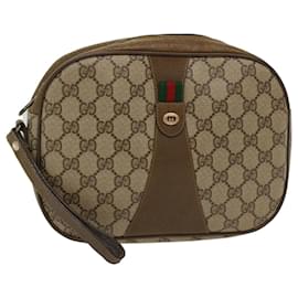 Gucci-GUCCI GG Canvas Web Sherry Line Clutch Bag PVC Leather Beige Red Auth ep1269-Red,Beige,Green