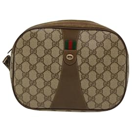 Gucci-GUCCI GG Canvas Web Sherry Line Clutch Bag PVC Leather Beige Red Auth ep1269-Red,Beige,Green