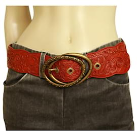 Bottega Veneta-Bottega Veneta Red Ecaille Leather Bronze Tone Large Buckle Belt size 85/34-Dark red