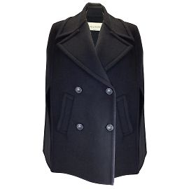 Valentino Schwarzes, gefüttertes Wollcape mit Knöpfen Schwarz