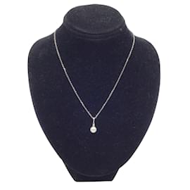Mikimoto-Mikimoto 18K Oro bianco con goccia di perla e diamante-Argento