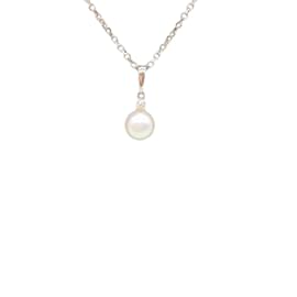 Mikimoto-MIKIMOTO 18K White Gold with Pearl Drop and Diamond-Silvery
