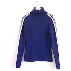 Céline-Celine Vintage Outono 1999 Suéter de cashmere com manga de logo-Azul