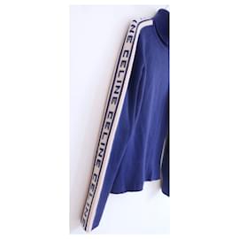 Céline-Celine Vintage Autunno 1999 Maglione in cashmere con maniche con logo-Blu