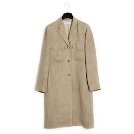 Autre Marque-Gerader Mantel aus beigem Leinen und Wolle FR38-Beige