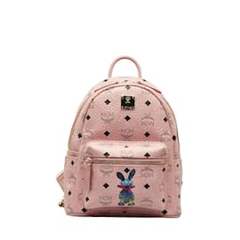 MCM Backpack Stark Visetos Neon Pink in Coated Canvas with Silver