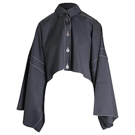 Loewe-Loewe Flowy Button Down Cropped Blouse with Accent Sleeves in Black Polyester-Black