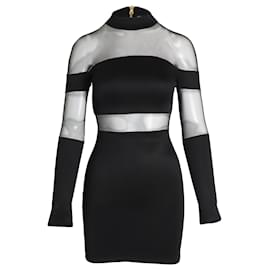 Balmain-Balmain Bodycon Mini Dress with Sheer Inserts in Black Polyamide-Black