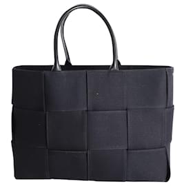 Bottega Veneta-Bottega Veneta Grand Sac Cabas Arco en Toile et Cuir Noir-Noir