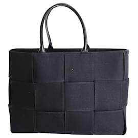 Bottega Veneta-Bottega Veneta Large Arco Tote Bag in Black Canvas and Leather-Black