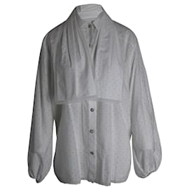 Chanel-Chanel SS23 Camisa con botones perforados y bufanda en algodón blanco-Blanco