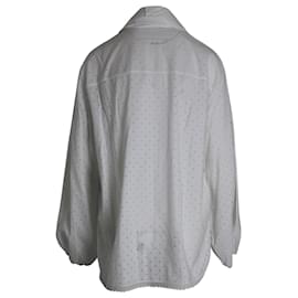 Chanel-Chanel SS23 Camicia con bottoni traforati e sciarpa in cotone bianco-Bianco