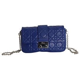 Cartera con cadena Dior Cannage New Lock en cuero azul Azul