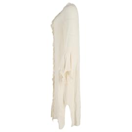 Khaite-Khaite Callen Fluted-Sleeve Ruffled Dress in Ivory Silk-White,Cream