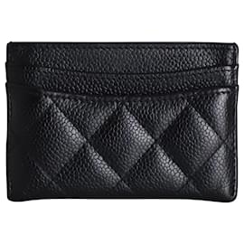 Chanel-Chanel Quilted Caviar Classic Card Holder in Black Leather-Black