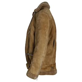 Acne-Acne Studios Velocite Belted Shearling Jacket In Brown Calfskin Leather-Brown