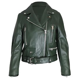 Acne Studios Mock Leather Moto Jacket in Green Leather Green