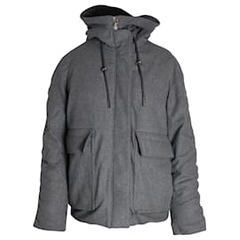 Acne-Acne Studios Asa Puffed Hooded Winter Jacket in Grey Wool-Grey