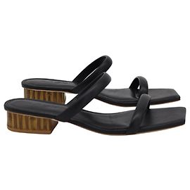 Cult Gaia Liz Bamboo-Heel Sandals in Black Cowhide Leather Black