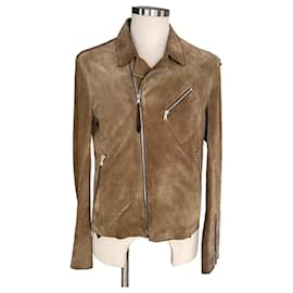 Prada Giubbotto biker in pelle scamosciata Cammello