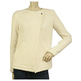 IRO Heddi Crème Texturé Tissu Snap Button Cardigan Veste taille 36 Écru