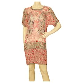 Isabel Marant-Isabel Marant Rosso Crema Grigio 100% Mini abito trasparente floreale in seta 36-Multicolore