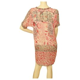 Isabel Marant-Isabel Marant Rouge Crème Gris 100% Taille de la mini robe transparente florale en soie 36-Multicolore