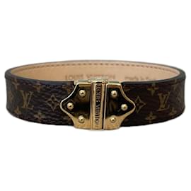 Louis Vuitton Keep It Double Leather Bracelet Brown Coated Canvas. Size 21