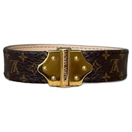 Louis Vuitton Keep It Double Leather Bracelet Brown Coated Canvas. Size 21