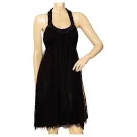 Jasmine Di Milo-Jasmine Di Milo Black Lace Open Back Beaded Knee Length Evening dress UK 12-Black