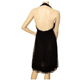 Jasmine Di Milo-Jasmine Di Milo Abendkleid aus schwarzer Spitze mit offenem Rücken und Perlen, knielang, UK 12-Schwarz