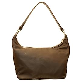 Prada-PRADA Brown Canvas Leather Handle Small Zipper Top handbag Shoulder bag-Brown
