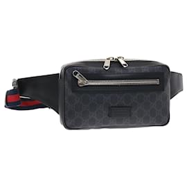 Gucci-GUCCI GG Supreme Sherry Line Body Bag Black Red Navy 474293 auth 49481a-Black,Red,Navy blue