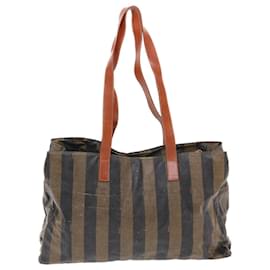 Fendi-FENDI Pecan Canvas Tote Bag Coated Canvas Brown Black Auth bs7173-Brown,Black