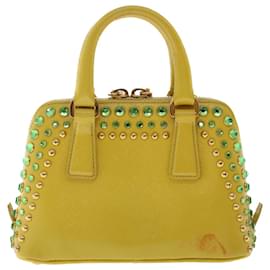 Prada-PRADA Bijoux Hand Bag Safiano leather 2way Yellow Auth bs7257-Yellow